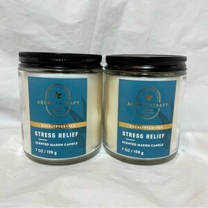 Set (2) Bath & Body Works Stress Relief Eucalyptus + Tea Scented Jar Candle